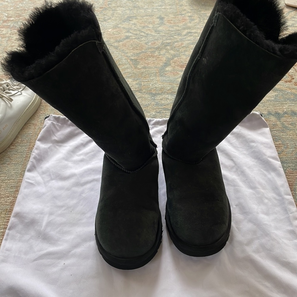 Ugg Black Suede Button Up High Boots Size 8 - image 2